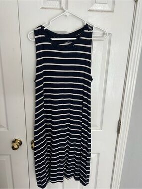 Time and Tru Navy and White Striped Sleeveless Midi Dress
